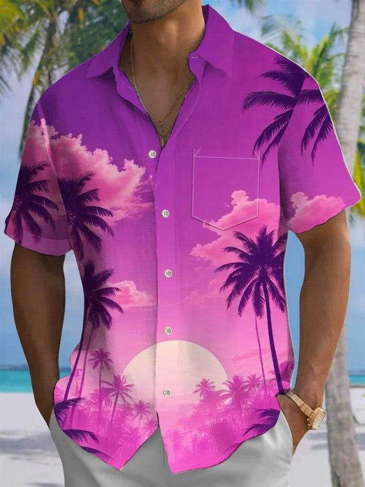 Alohadaddy® Hawaiian Palm Tree Art Print Chest Pocket Men&