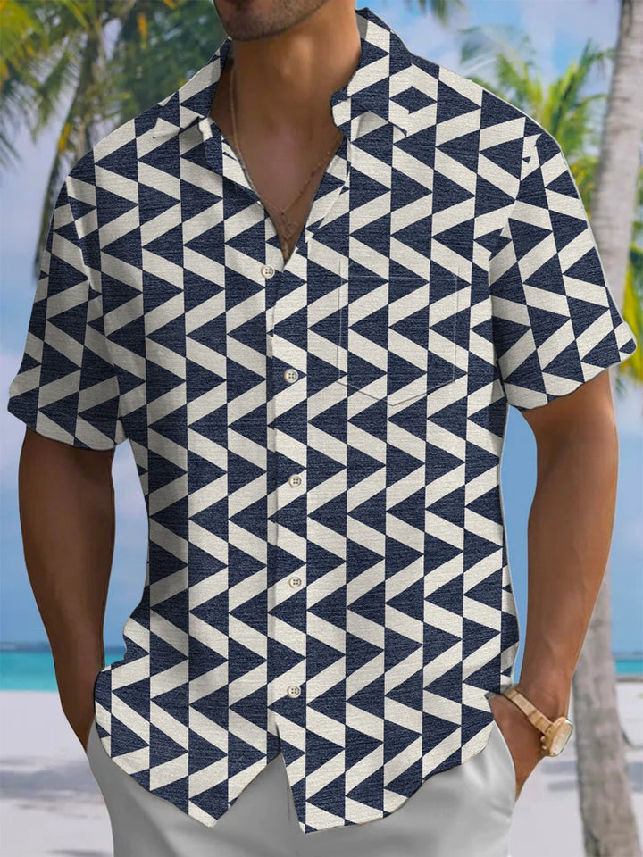 Alohadaddy® Casual Geometric Art Print Chest Pocket Men&