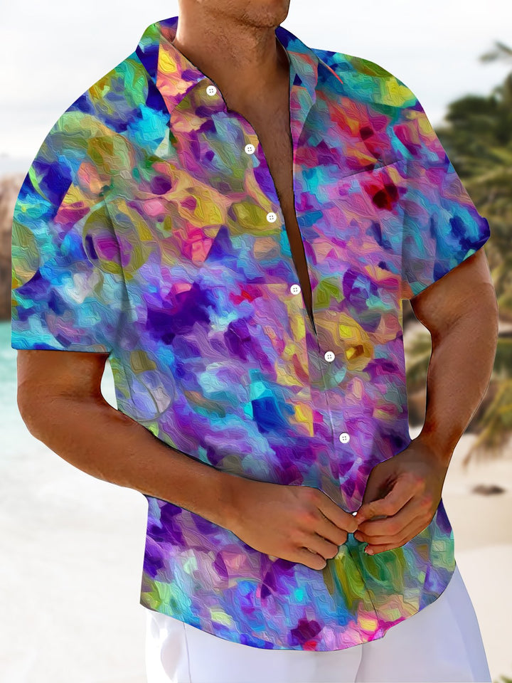Alohadaddy® Casual Abstract Textured Art Print Moisture-Wicking Chest Pocket Men&