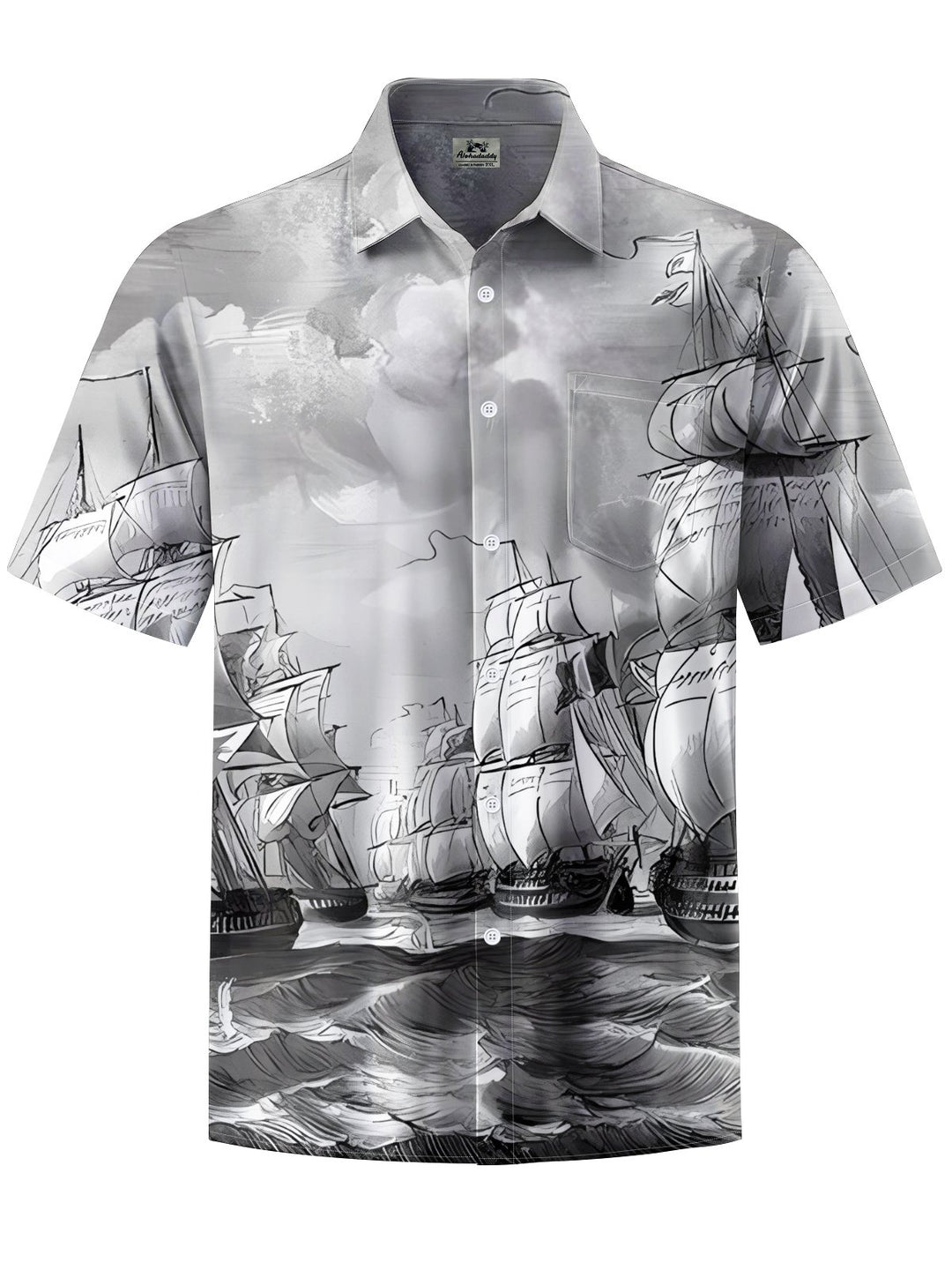 Alohadaddy® Casual Sailing Sailboat Printed Chest Pocket Men&