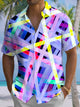 Alohadaddy® Casual Geometric Stripe Art Print Chest Pocket Men's Short Sleeve Shirt Big & Tall
