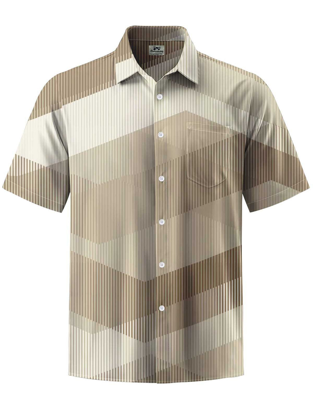 Alohadaddy® Casual Stripe Geometric Art Print Chest Pocket Men&
