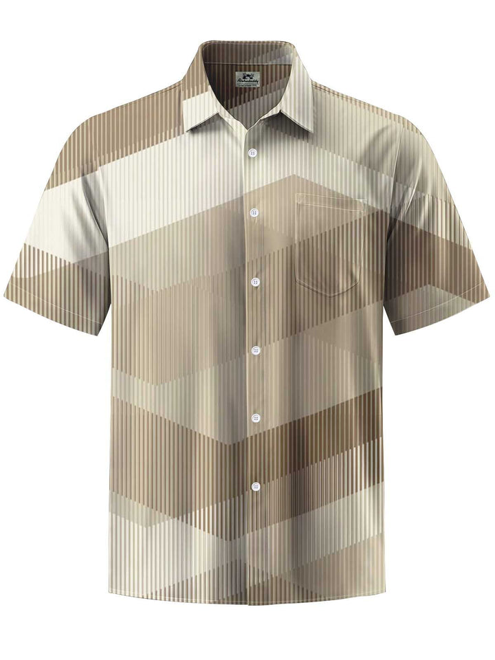 Alohadaddy® Casual Stripe Geometric Art Print Chest Pocket Men&