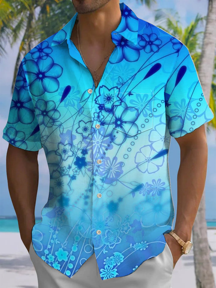 Alohadaddy® Hawaiian floral print with chest pocket and stretch for men&