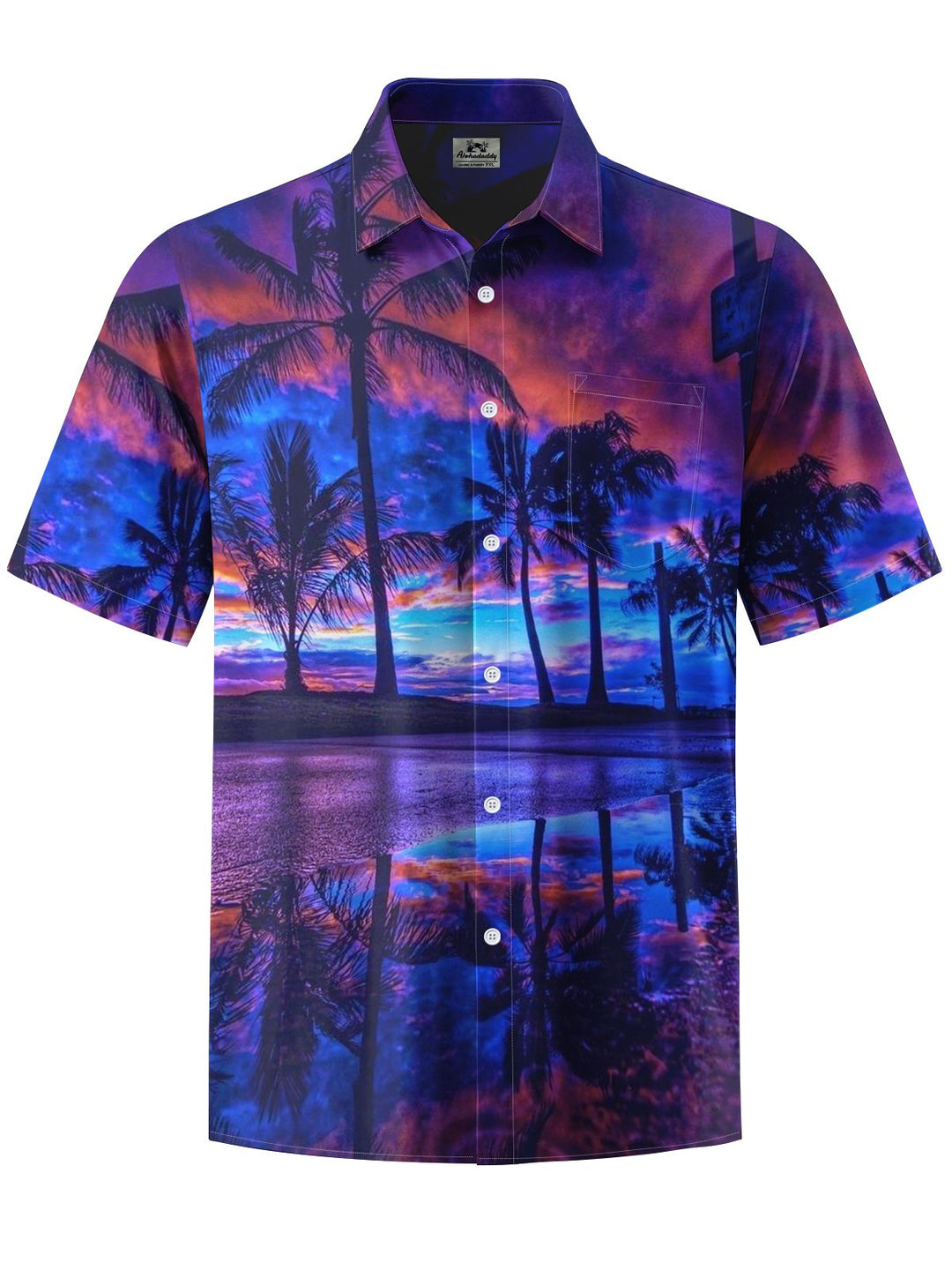 Alohadaddy® Hawaiian Coconut Tree Vacation Art Print with Chest Pocket for Men&