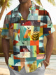 Alohadaddy® Retro Geometric Art Print Chest Pocket Stretch Men's Short Sleeve Shirt Big & Tall