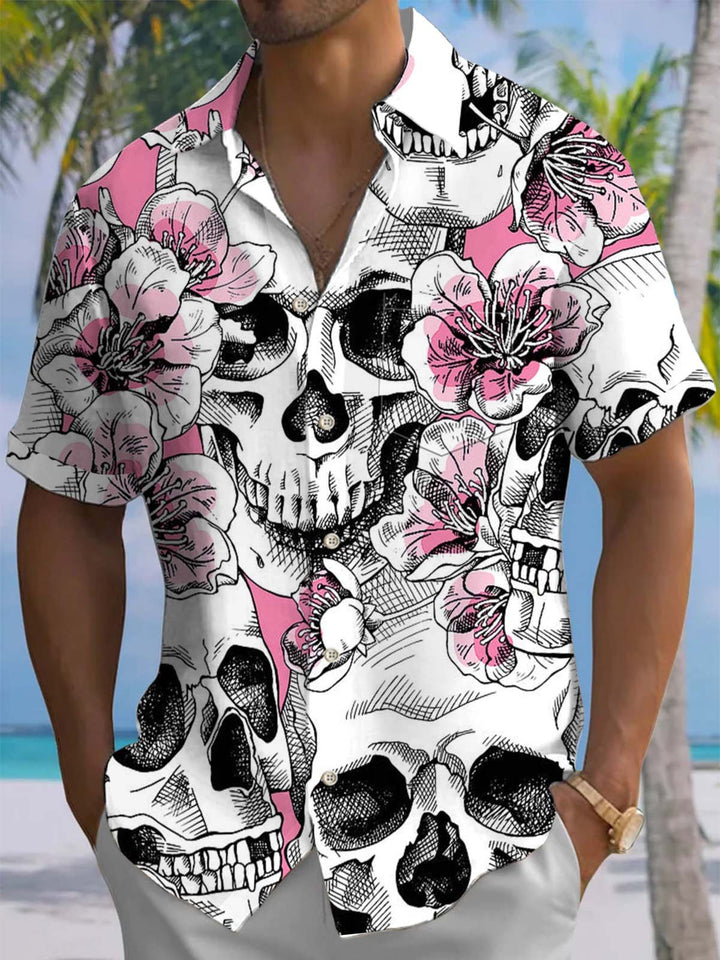 Alohadaddy® Casual Skull Geometric Print Art Chest Pocket Stretch Men&