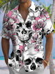Alohadaddy® Casual Skull Geometric Print Art Chest Pocket Stretch Men's Short Sleeve Shirt Big & Tall