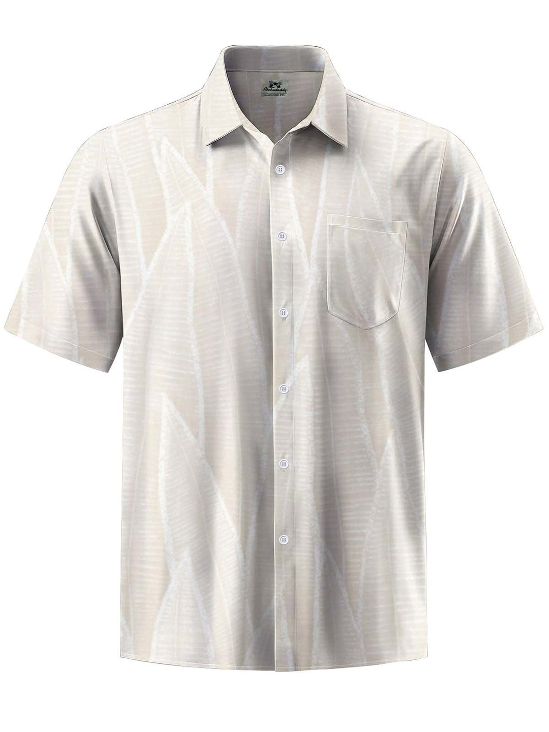 Alohadaddy® Casual Leaf Art Print Chest Pocket Stretch Men&