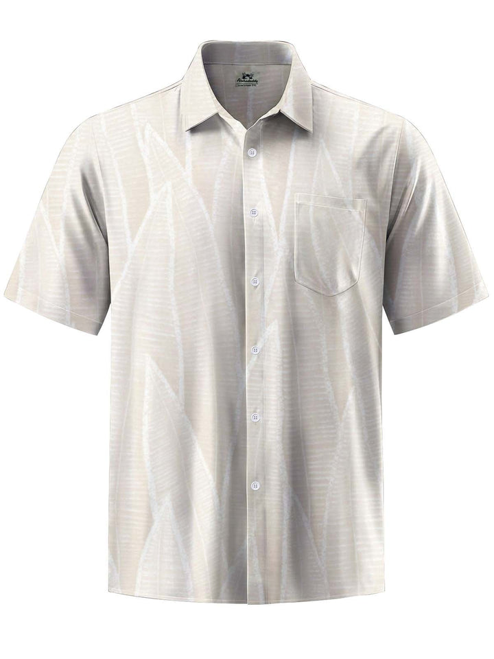 Alohadaddy® Casual Leaf Art Print Chest Pocket Stretch Men&