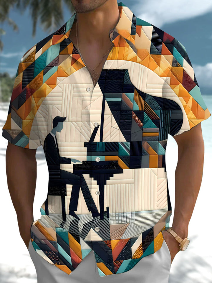Alohadaddy® Vintage Geometric Piano Art Print Pocket Stretch Men&