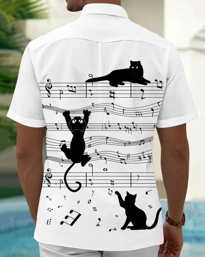 Alohadaddy® Casual Graffiti Cat Print Art Pocket Button Stretch Men&