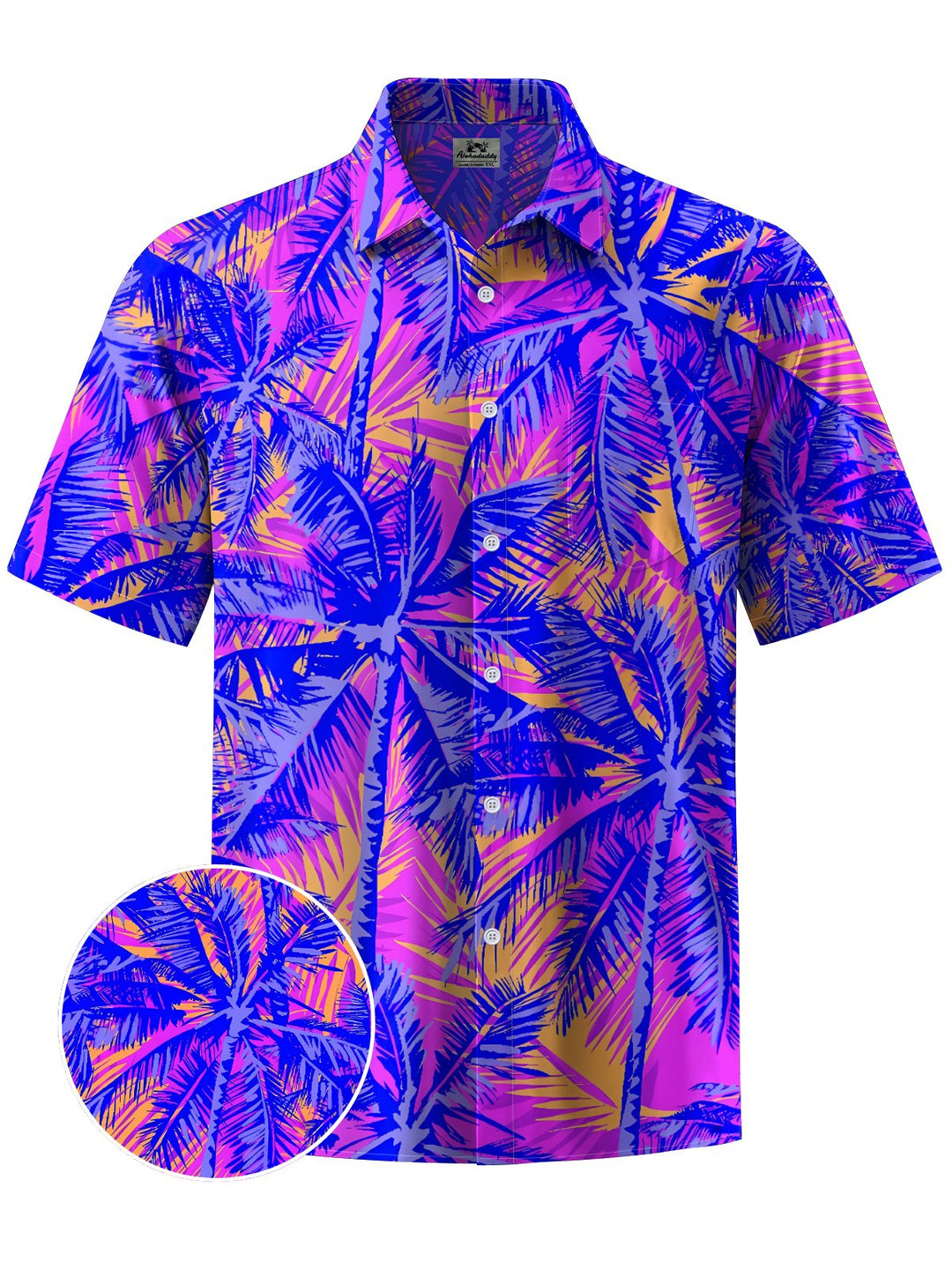 Alohadaddy® Hawaii Palm Tree Art Print Chest Pocket Mens Short Sleeve Shirt Big &amp; Tall