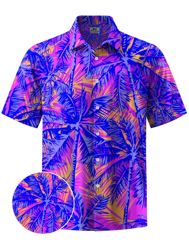 Alohadaddy® Hawaii Palm Tree Art Print Chest Pocket Mens Short Sleeve Shirt Big &amp; Tall