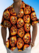 Alohadaddy® Retro Punk Flaming Skull Print Art Chest Pocket Men's Short Sleeve Shirt Big & Tall