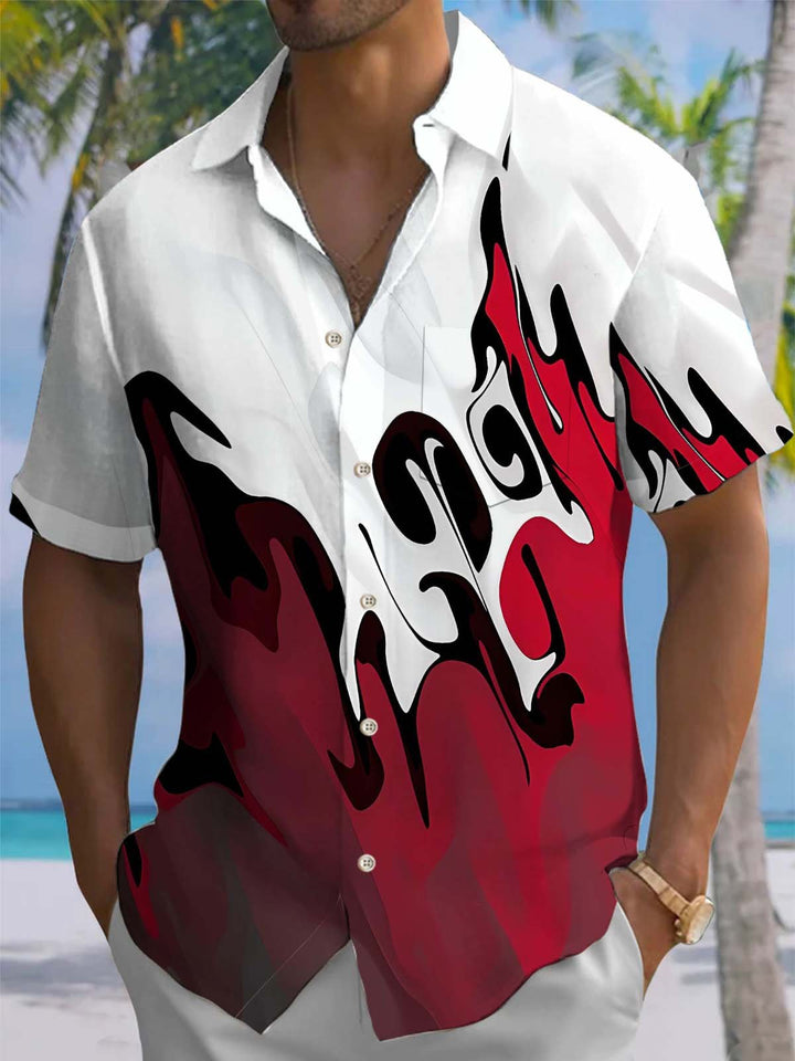 Alohadaddy® Casual Abstract Art Print Chest Pocket Men&