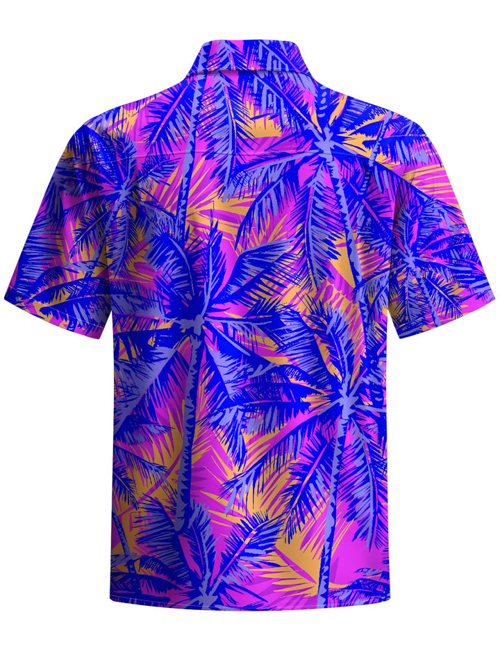 Alohadaddy® Hawaii Palm Tree Art Print Chest Pocket Mens Short Sleeve Shirt Big &amp; Tall