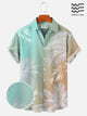 Multicolor Men's Vacation Gradient Hawaiian Short Sleeve Seersucker Wrinkle Resistant Shirt Top