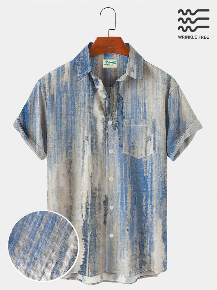 Chemise hawaïenne décontractée à manches courtes en seersucker texturé et sans plis pour homme