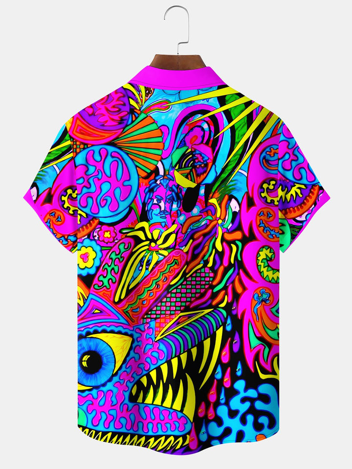 Alohadaddy Vintage Abstract Art Texture Print Chest Pocket Shirt Plus Size Men&
