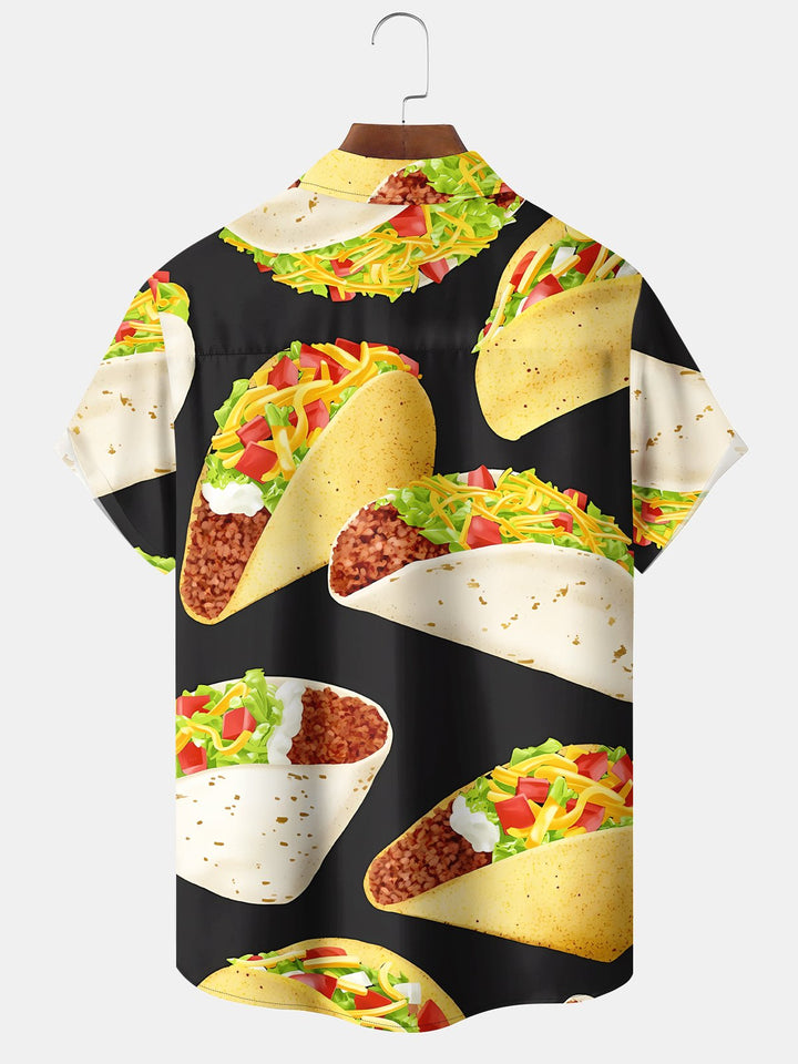 Camisa de manga corta con comida hawaiana y tacos para hombre