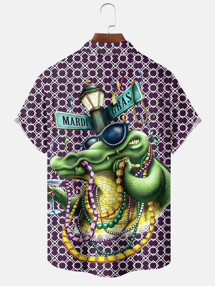 Alohadaddy Holiday Vintage Mardi Gras Geometric Crocodile Beaded Mask Shirt