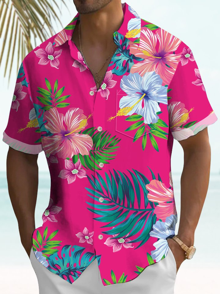 Chemise à manches courtes à imprimé floral tropical hawaïen Alohadaddy