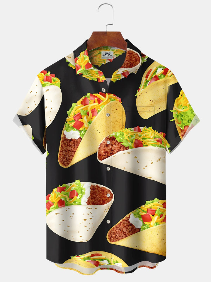 Camisa de manga corta con comida hawaiana y tacos para hombre