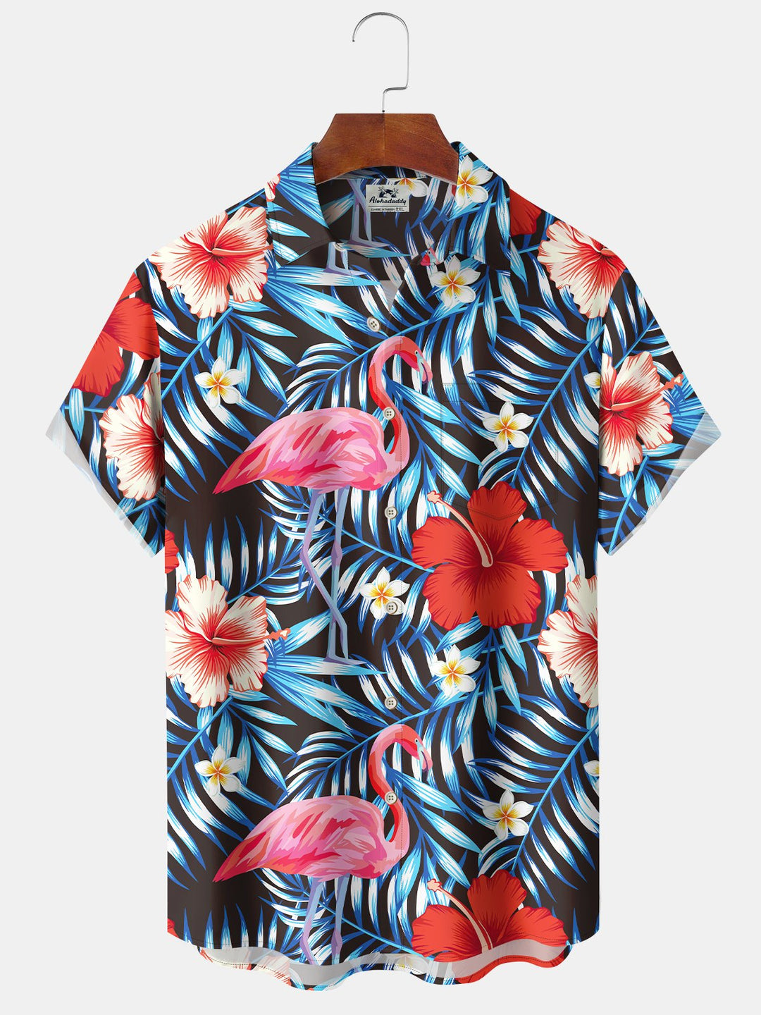 Camisa hawaiana Alohadaddy con estampado floral tropical y flamencos para vacaciones en la playa