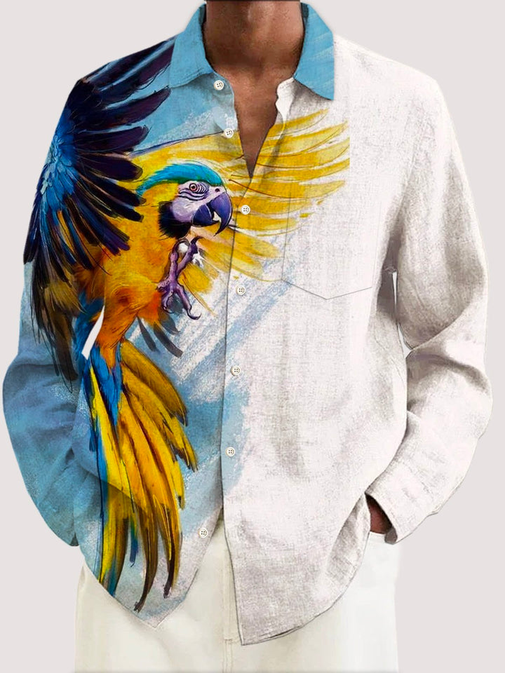 Camisa de manga larga con bolsillos abotonados para hombre con estampado de loros de Alohadaddy