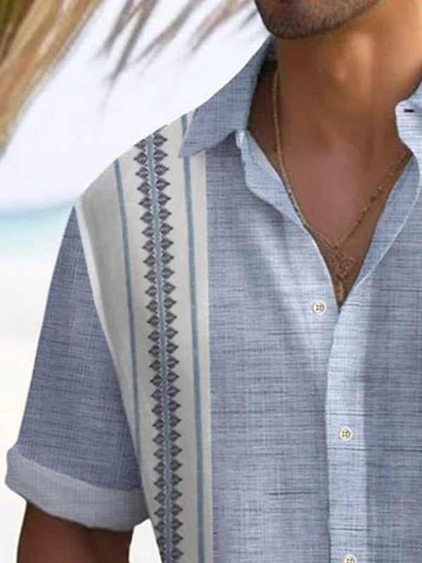 Camisa de manga corta con botones y estampado geométrico en contraste retro para hombre de Alohadaddy
