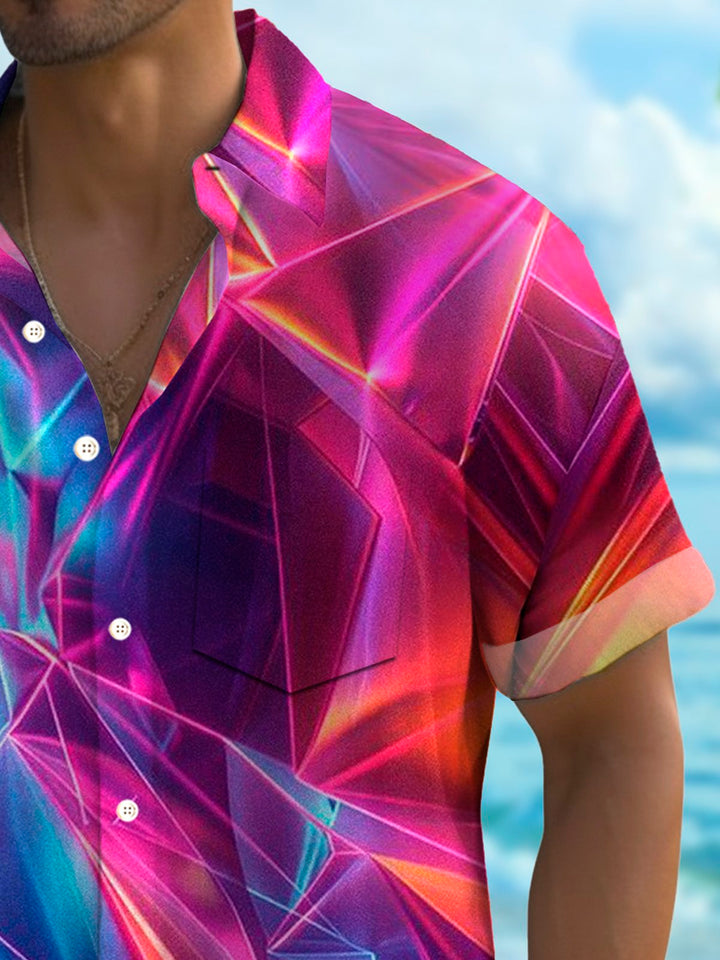 Camisa de manga corta con bolsillo abotonado y estampado digital 3D con arte abstracto degradado hawaiano Alohadaddy para hombre, talla grande y alta