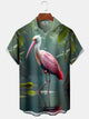 Alohadaddy Hawaii Vacation Tropical 3D Flamingo Print Art Pocket Button Short Sleeve Stretch Casual Shirt