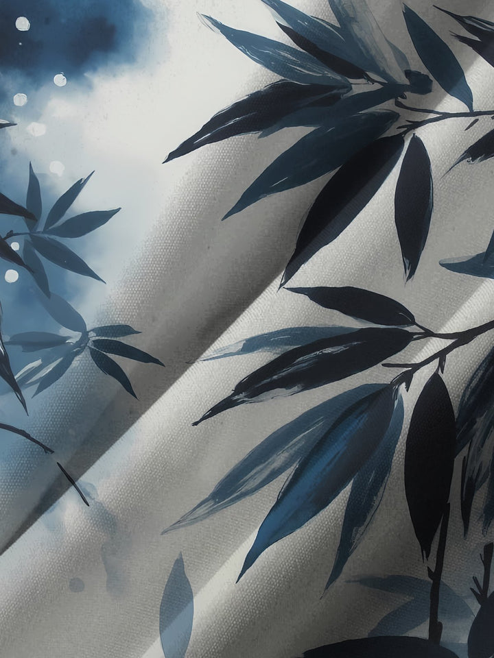 Alohadaddy Hawaiian Retro Series Ink Bamboo Leaf Print Art Pocket Button Elastic Large Size Shirt