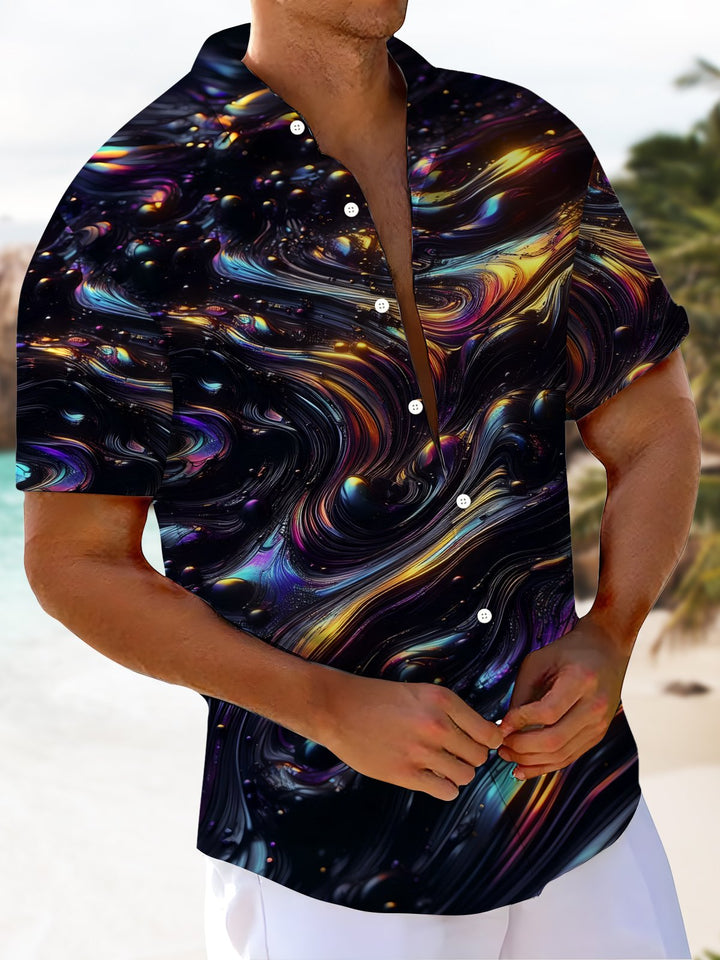 Alohadaddy Casual Abstract Texture Art Print Moisture Wicking Chest Pocket Oversized Stretch Hawaiian Short Sleeve Shirt