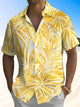 Alohadaddy® Palm Leaf Art Print Chest Pocket Elasticity Hawaiian Short Sleeve Shirt Big & Tall
