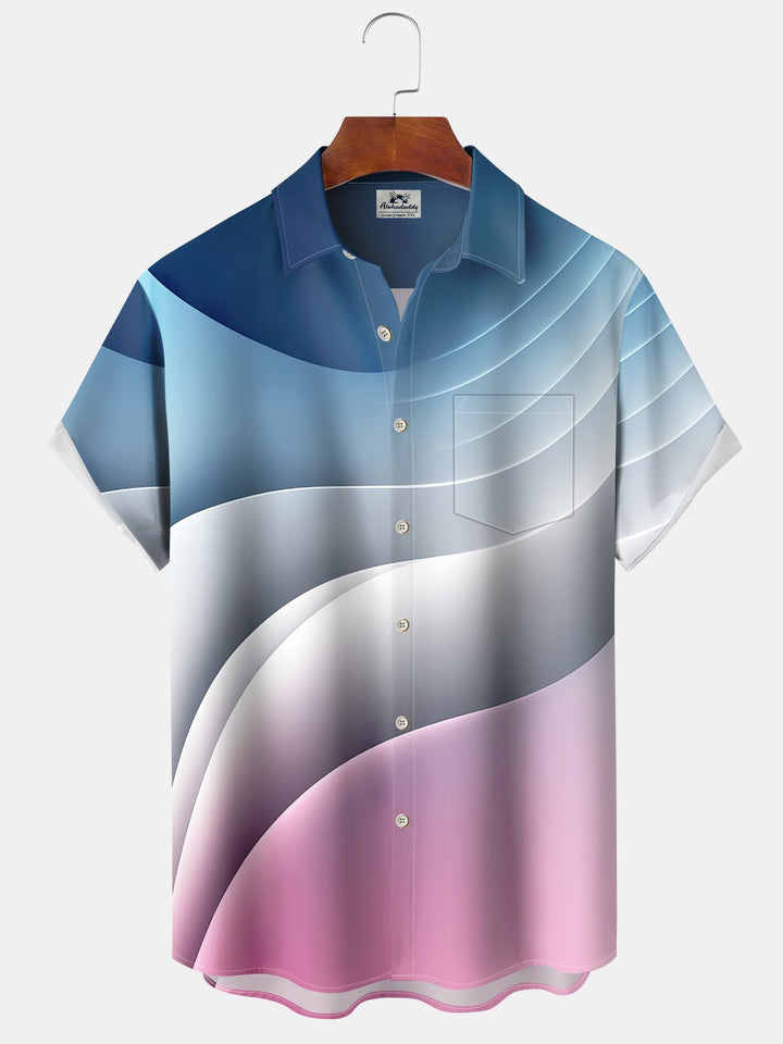Alohadaddy® Casual Gradient Abstract Print Chest Pocket Stretch Oversized Men&