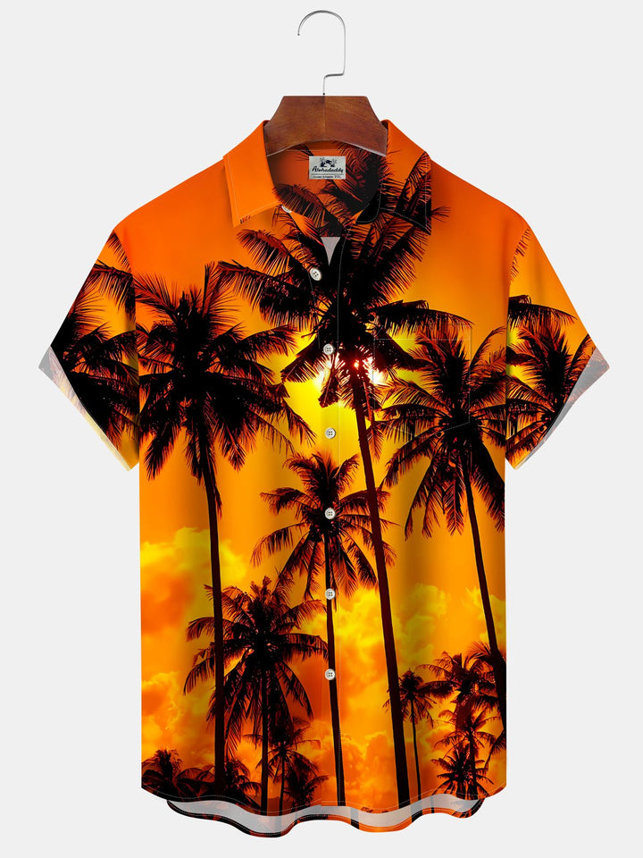 Alohadaddy® Palm Tree Sunset Chest Pocket Hawaiian Men&