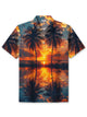 Alohadaddy® Hawaiian Palm Trees Reflection Print Buttons Large Size Short Sleeve Polo Shirt