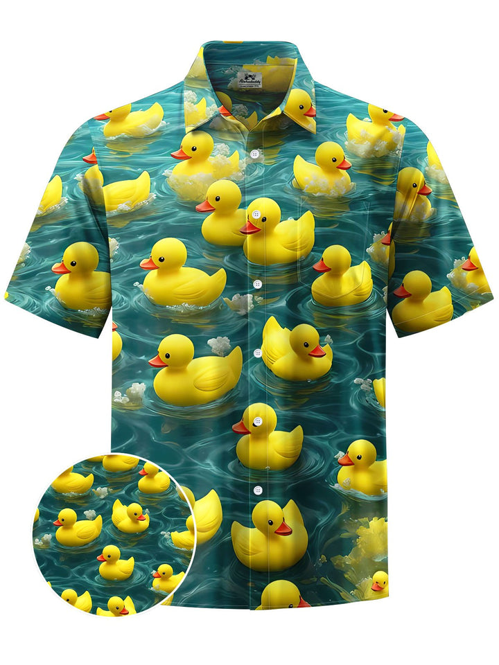 Alohadaddy® Hawaiian Yellow Duck Print Chest Pocket Men&