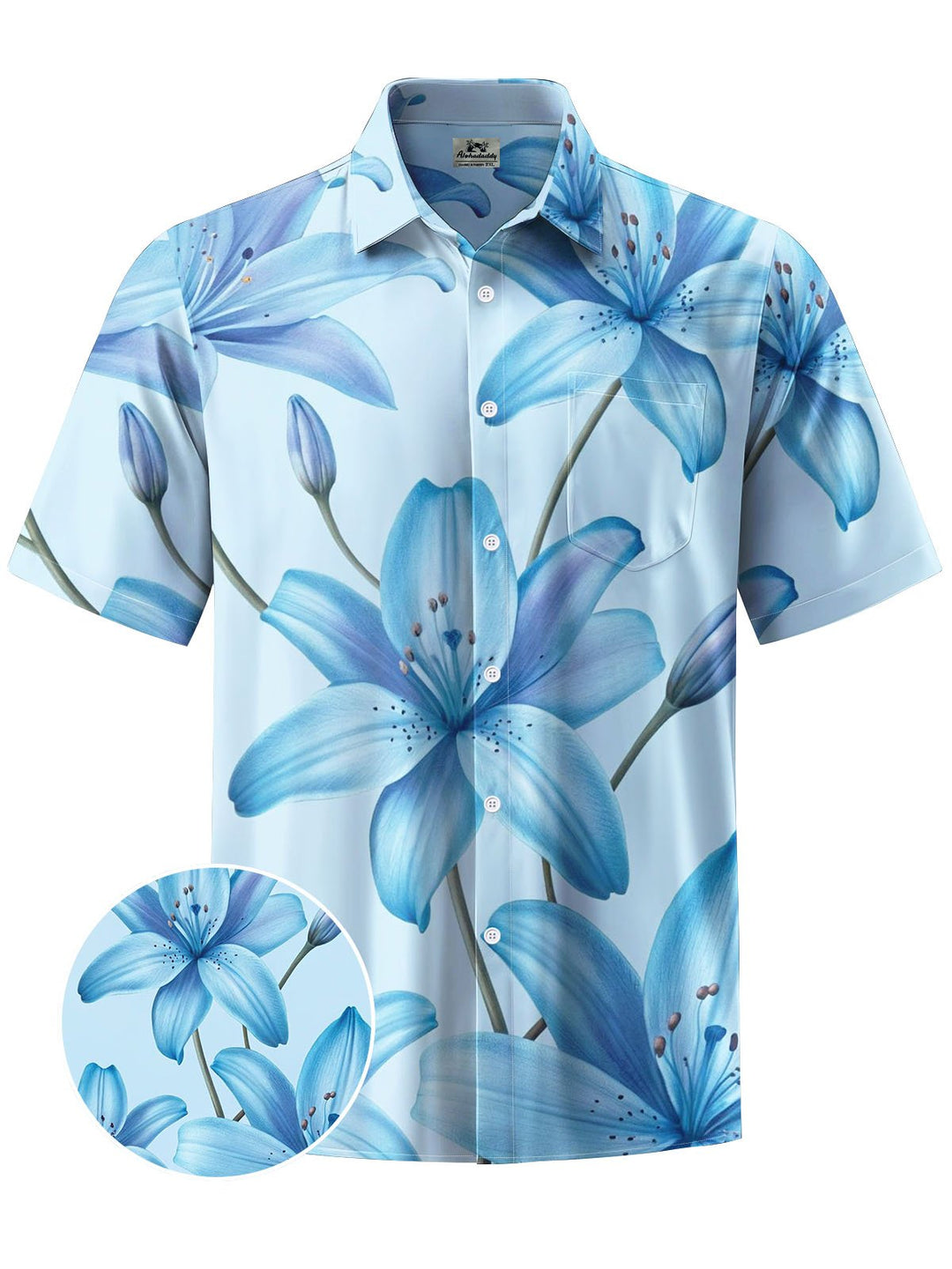 Alohadaddy® Hawaiian Flowers Print Chest Pocket Men&