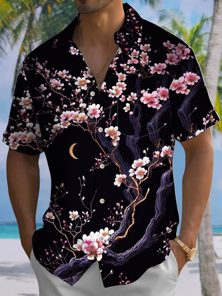 Alohadaddy® Casual Peach Art Print Chest Pocket Men&