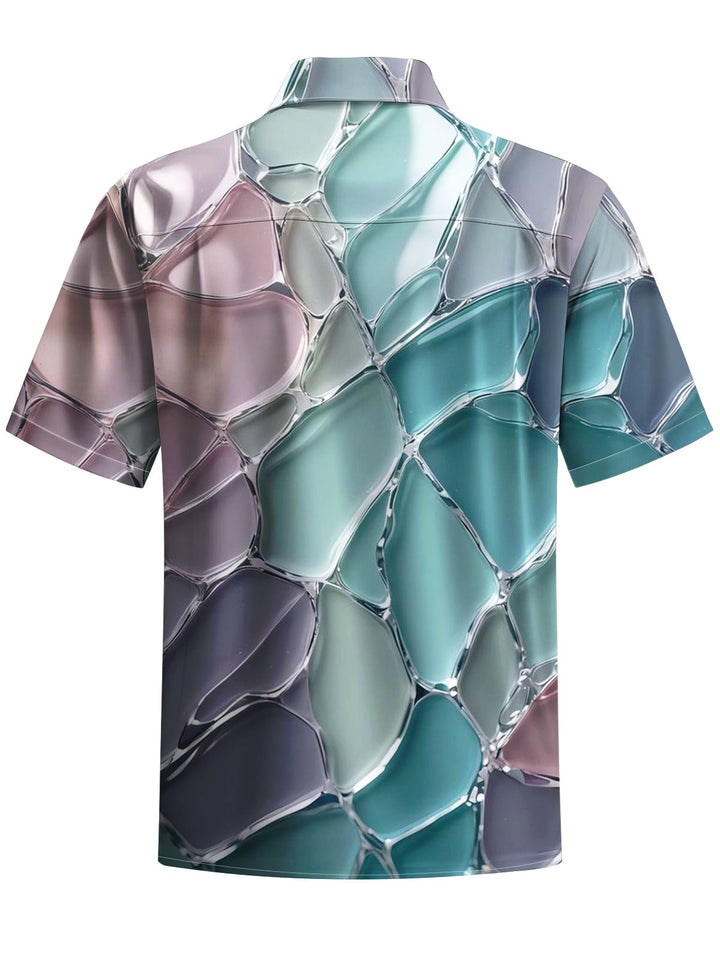 Alohadaddy® Hawaiian Glass Geometric Print Art Chest Pocket Men&