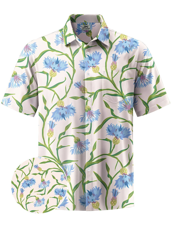 Alohadaddy® Hawaiian Flowers Art Print Chest Pocket Mens Short Sleeve Shirts Big &amp; Tall