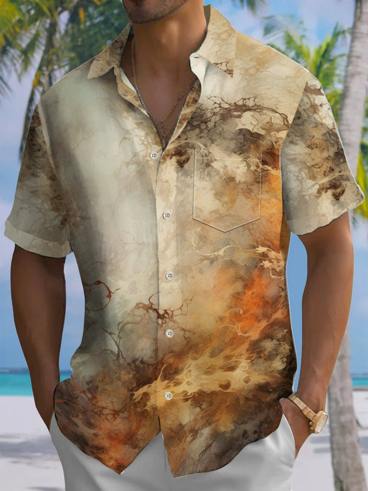 Alohadaddy® Casual Abstract Texture Art Print Chest Pocket Men&