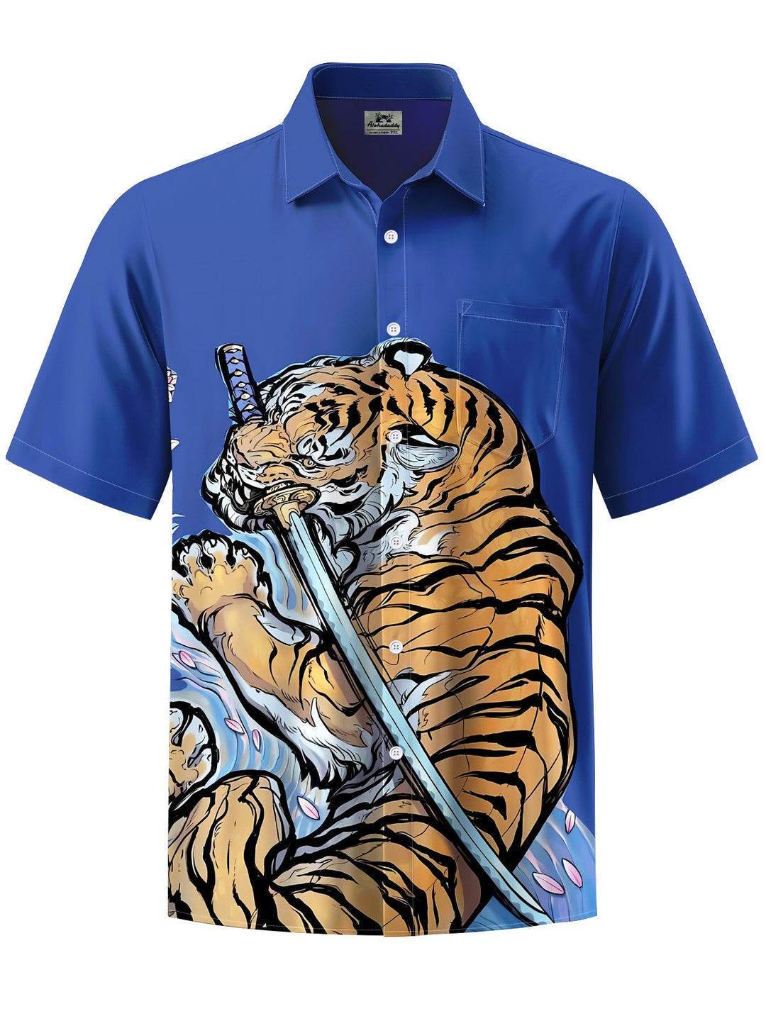 Alohadaddy® Casual Tiger Print Art Chest Pocket Men&