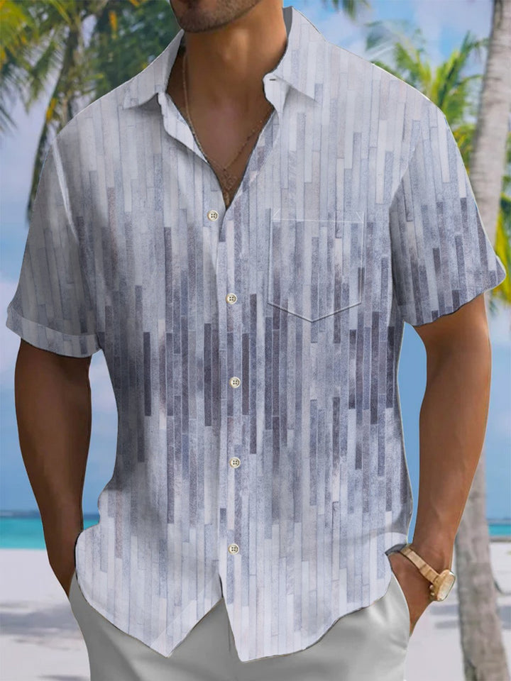 Alohadaddy® Casual Stripe Art Print Chest Pocket Moisture Wicking Men&