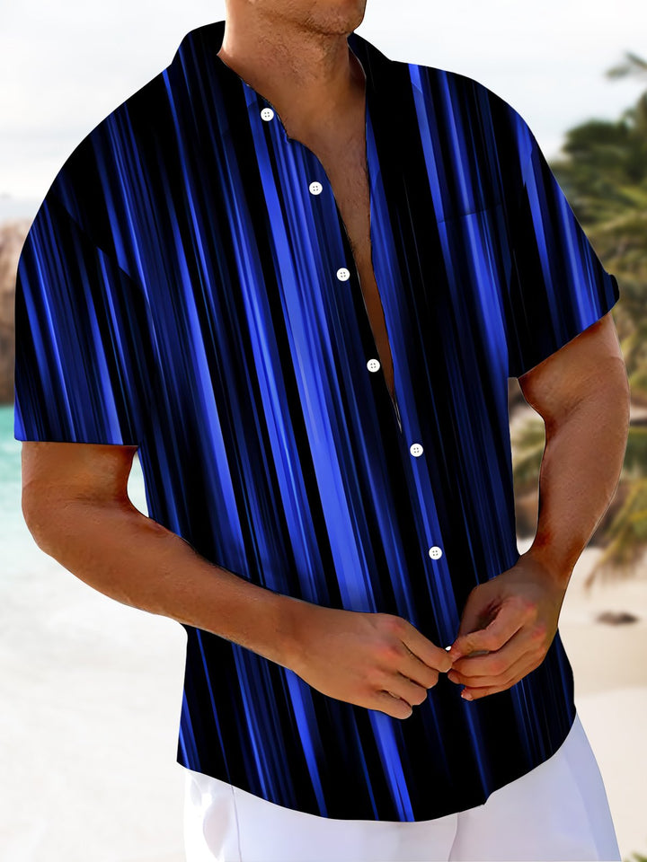 Alohadaddy® Casual Stripe Art Print Chest Pocket Men&