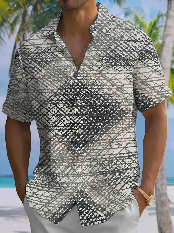 Alohadaddy® Casual Stripe Plaid Print Art Chest Pocket Men&