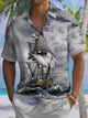 Alohadaddy® Casual Vintage Nautical Sailboat Print Art Chest Pocket Men's Short Sleeve Shirt Big & Tall